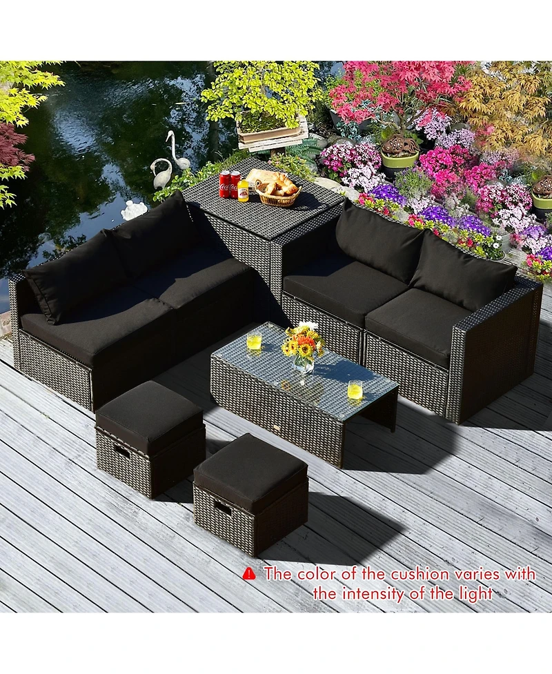Gymax 8 Piece Patio Rattan Sectional Furniture Set w/ Waterproof Cover Cushions
