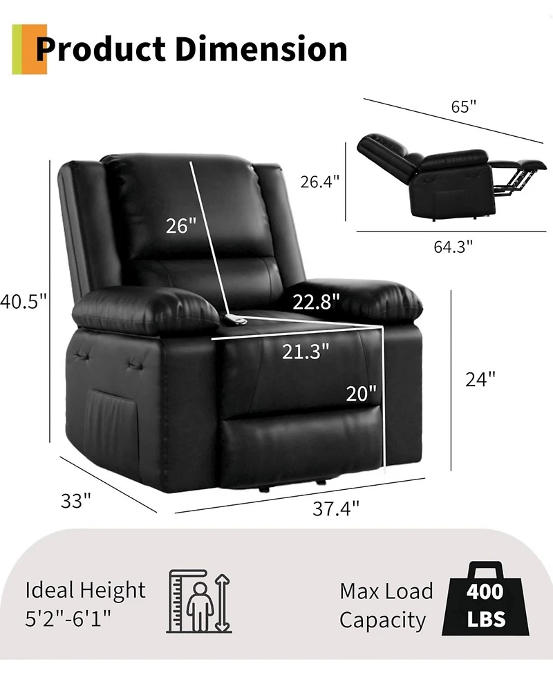 gaomon Electric Lift Recliner Chair - Heat and Massage, Pu Leather Power Lift Recliner for Elderly and Mobility Impaired, Adjustable Back and Legs
