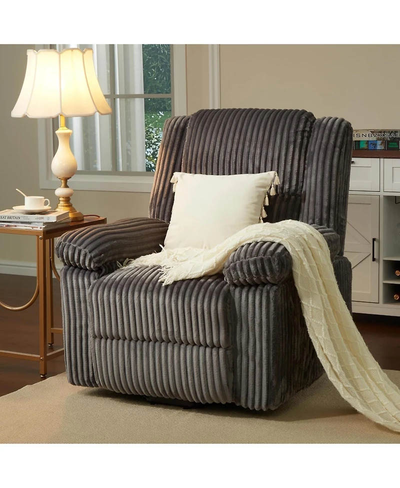 gaomon Corduroy Recliner Chair, Manual Sofa with Handle, Pillow Top Arms, Thick Padding, Side Pocket