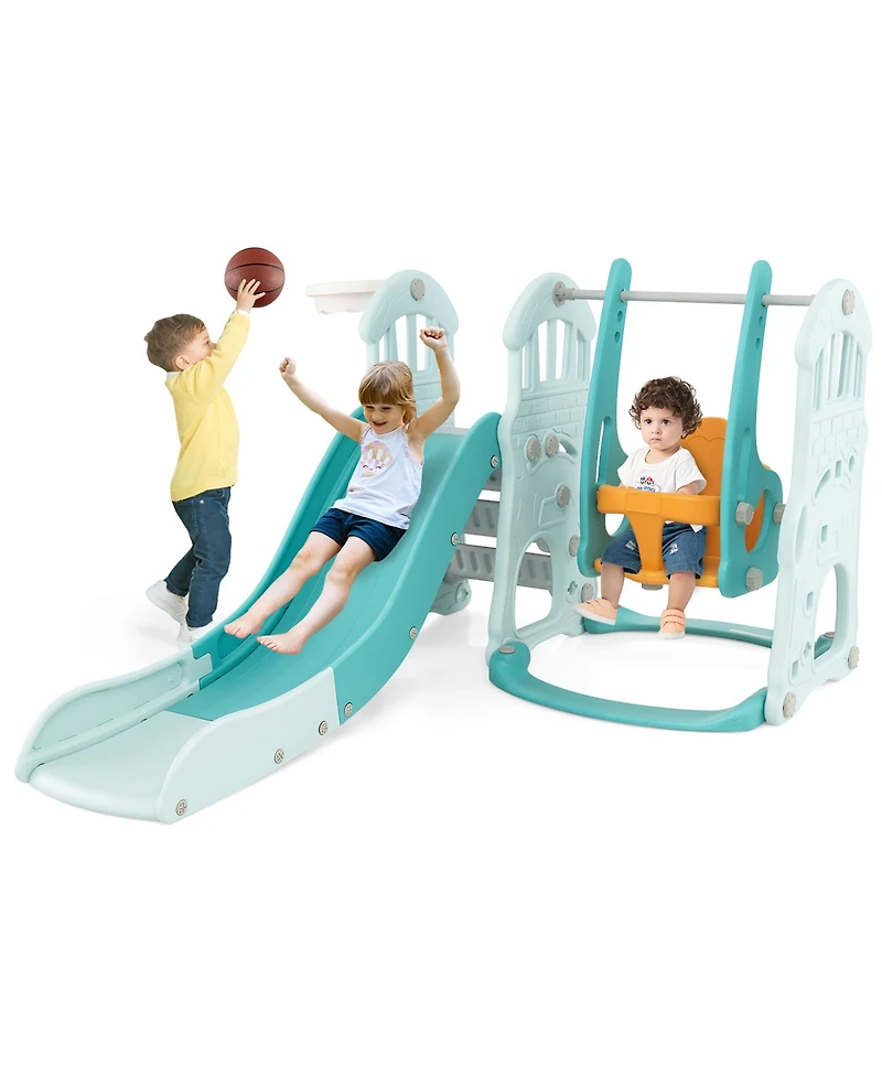 Gymax Toddler Slide and Swing Set 4-in-1 Indoor Playground w/ Extra-long Slide
