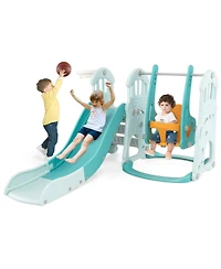 Gymax Toddler Slide and Swing Set 4-in-1 Indoor Playground w/ Extra-long Slide
