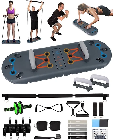 Hikeen Home Workout Equipment to Help Achieve Fitness Goals, 27-in-1 Portable Gym Exercise Equipment with Compact Push-Up Board, Resistance Bands