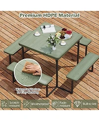 Sugift Outdoor Square Picnic Table Bench Set for 4-8 People with Umbrella Hole.