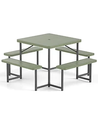 Sugift Outdoor Square Picnic Table Bench Set for 4-8 People with Umbrella Hole.