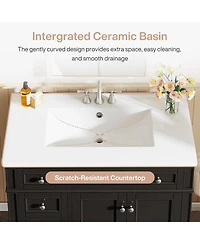 Tribesigns Bathroom Vanity with Sink, Modern Bathroom Sink Cabinet with 4 Drawers and 2 Doors, Bath Storage Vanity Sink with Paint Surface