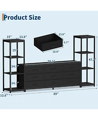 gaomon Tv Stand Dresser for Up to 75" Tv, 9 Fabric Drawers, 2 4-Tier Shelves, Wood Look