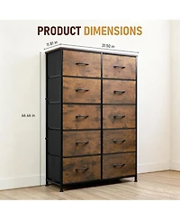 gaomon Home 10 Drawer Fabric Dresser, Steel Frame Storage Organizer with Wood Top.