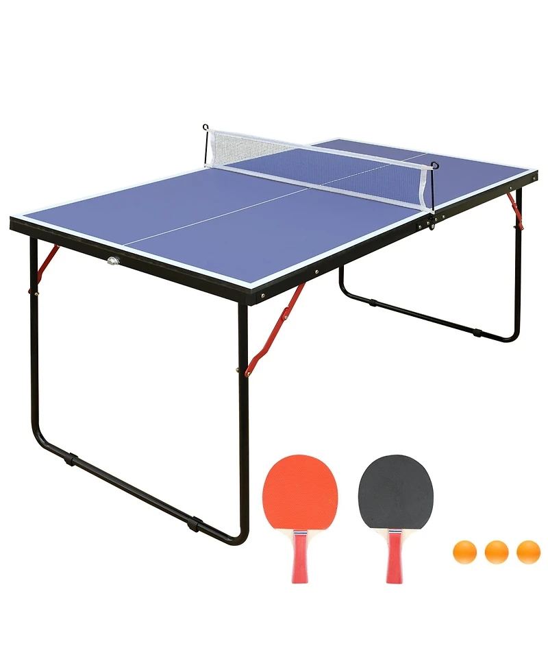 Rainsken 4.5FT Tennis Table, Foldable and Portable Ping Pong Table Set with Net and 2 Ping Pong Paddles for Indoor Outdoor Game