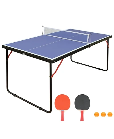 Rainsken 4.5FT Tennis Table, Foldable and Portable Ping Pong Table Set with Net and 2 Ping Pong Paddles for Indoor Outdoor Game