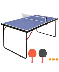 Rainsken 4.5FT Tennis Table, Foldable and Portable Ping Pong Table Set with Net and 2 Ping Pong Paddles for Indoor Outdoor Game