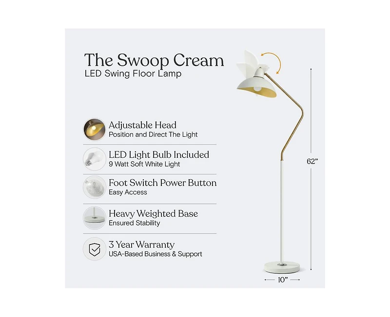 Swoop Led Reading Floor Lamp with Adjustable Head and Gold Accent (69")