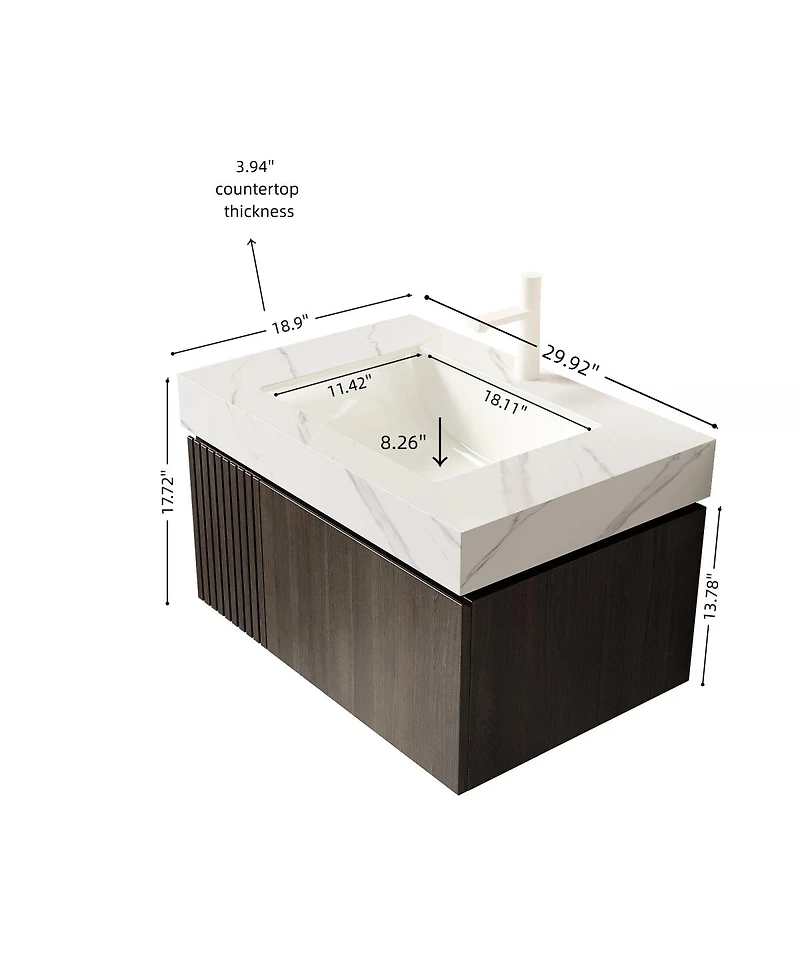 Sillysis Inch Wall Mounted Bathroom Vanity with Carrara Sintered Stone Top, Ceramic Sink
