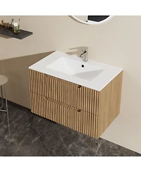 Sillysis Walnut Freestanding Bathroom Vanity with Sintered Stone Top, Ceramic Sink, Soft Close Storage, Stainless Steel Legs-Sillysis