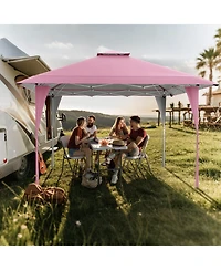 Slickblue Patio Gazebo Double Roof with Mesh Netting and Curtains