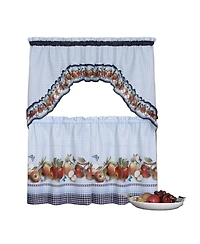 Kate Aurora Gala Apple 3 Piece Rod Pocket Cafe Cottage Semi Sheer Kitchen Curtain Tier Valance Set