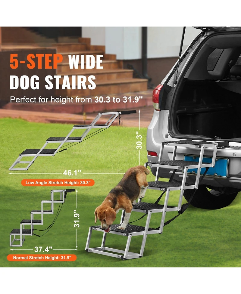 Aostirmotor 5-Step Folding Dog Stairs for Cars, Aluminum Pet Steps Loads up to 150 lbs, Portable Dog Ladder