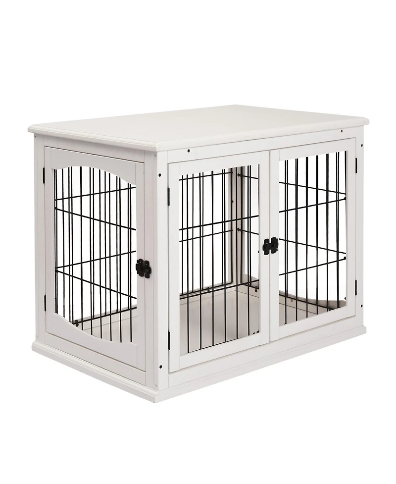 Aostirmotor Small Dog Crate Furniture End Table with Two Opening Sides and Lockable Door, Indoor Puppy Kennel, Pure White
