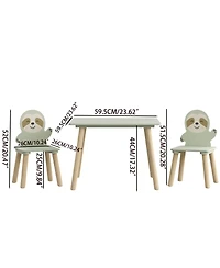 Rainsken Kids Table and Chair Set, with 2 Cute Sloth Chairs, Wood Activity Tables Drawing Play Table Set, for Age 2-6 Boy Girl