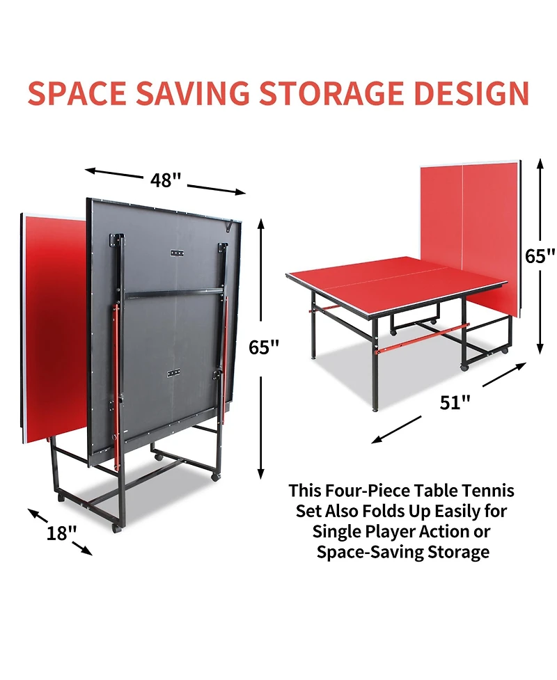 Rainsken Foldable Portable 8FT Table Tennis Table, All-Inclusive Family Ping Pong Set with Net, Dual Rackets and 3 Balls for Home Entertainment