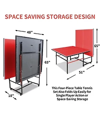 Rainsken Foldable Portable 8FT Table Tennis Table, All-Inclusive Family Ping Pong Set with Net, Dual Rackets and 3 Balls for Home Entertainment