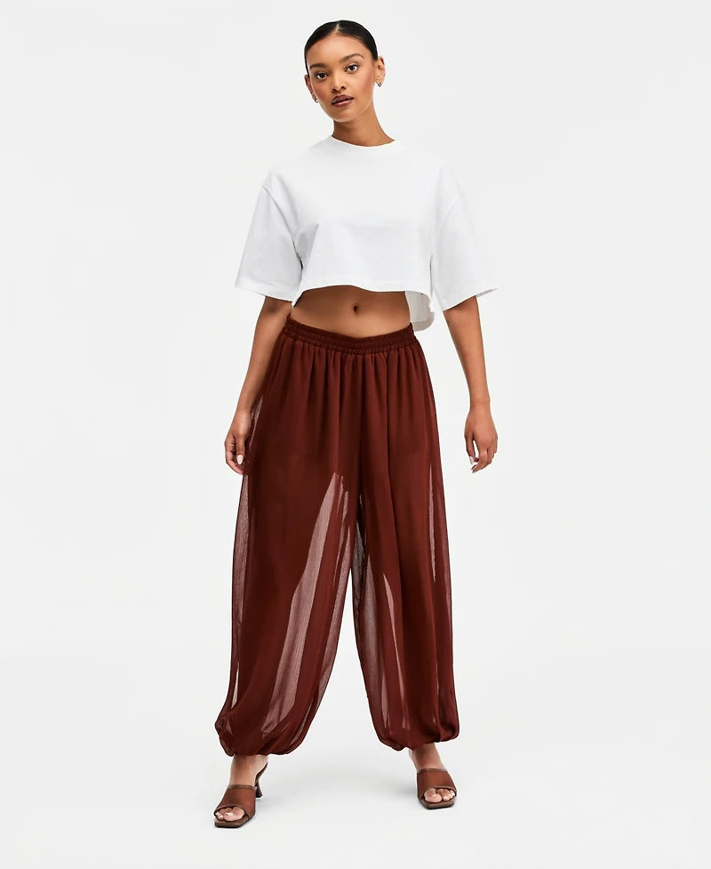 Bar Iii Women's High-Rise Sheer Balloon Pants, Macy's Exclusive