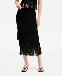 Bar Iii Women's Pull-On Tiered-Fringe Sweater Skirt, Macy's Exclusive