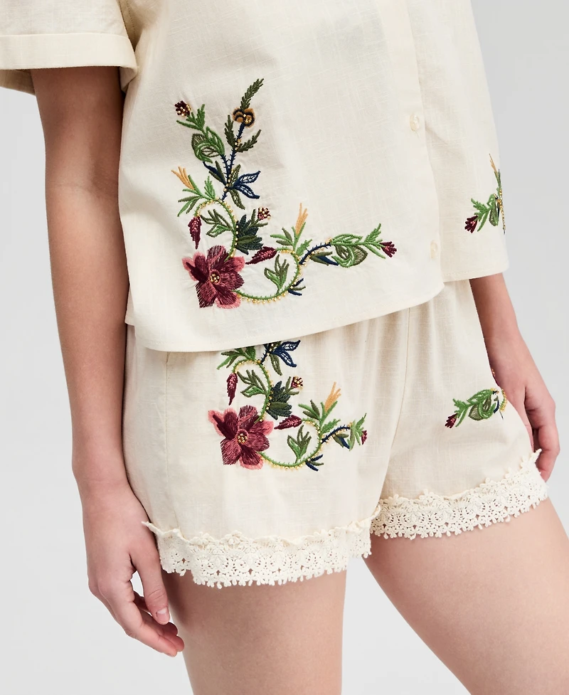 And Now This Women's Floral Embroidered Camp Shirt, Macy's Exclusive