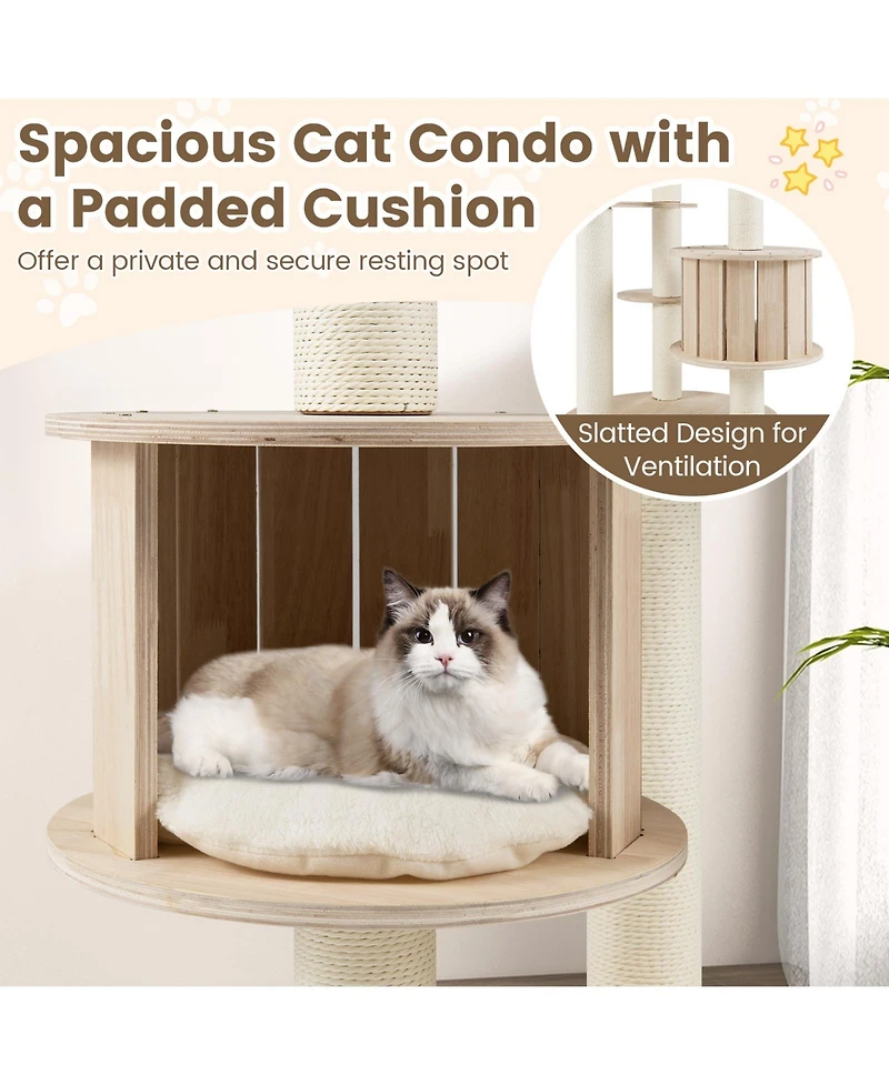 Cozito Cat Tree 52 in Wooden Multi-Level with Plush Cushions