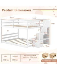 Gouun Pine Wood Full Over Full Bunk Bed with Storage Stairs