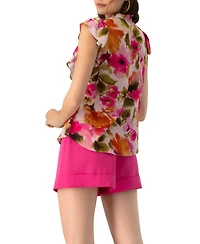 Ivonne Women's Sleeveless Floral Blouse with Ruffle Detail