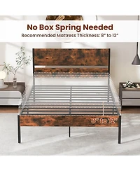 Sugift Full Size Metal Bed Frame with Wooden Headboard and Footboard
