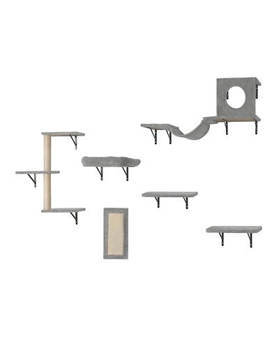 Cozito Wall Mounted Cat Shelves 6 Piece Hammock Perch Sisal