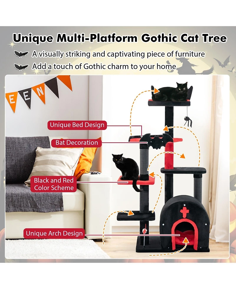 Cozito Cat Tree Gothic 53 in Tower with Arch Condo Coffin Bed