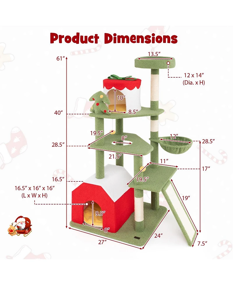 Cozito Cat Tree 61 inch Christmas with Sisal Posts and 2 Condos