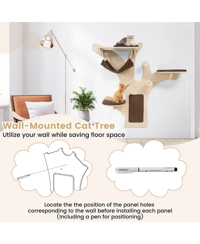 Cozito Cat Tower Wall-Mounted Shelves Furniture with Perch