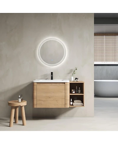 Sillysis Inch Wall Mounted Bathroom Vanity with Ceramic Sink, Storage Shelves