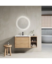 Sillysis Inch Wall Mounted Bathroom Vanity with Ceramic Sink, Storage Shelves