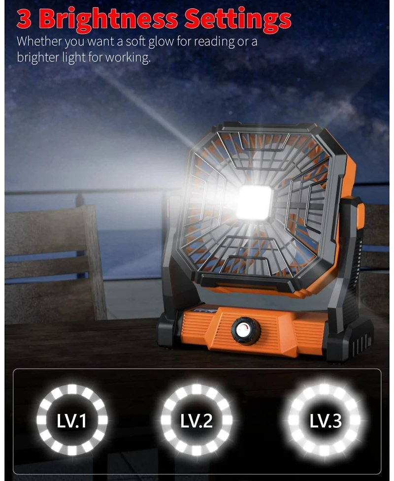 Gnuadz Personal Fan Led Lantern 270degree(s) Rotation Usb Desk Hook Camping 20000mAh