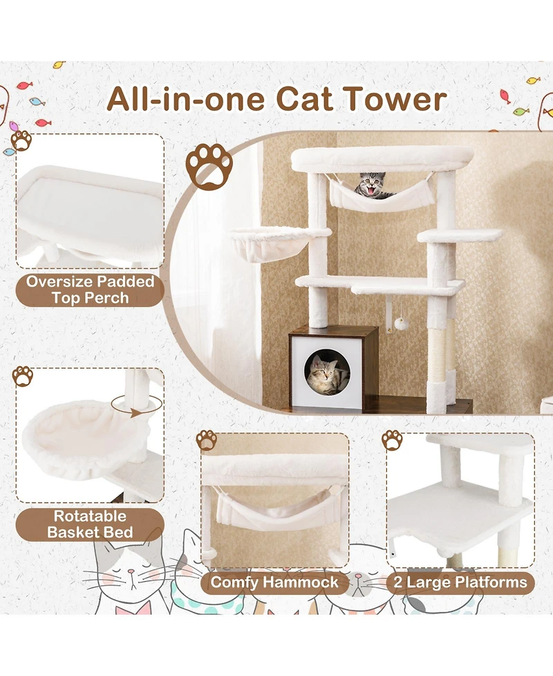 Cozito Cat Tree with Litter Box Enclosure for Indoor Cats