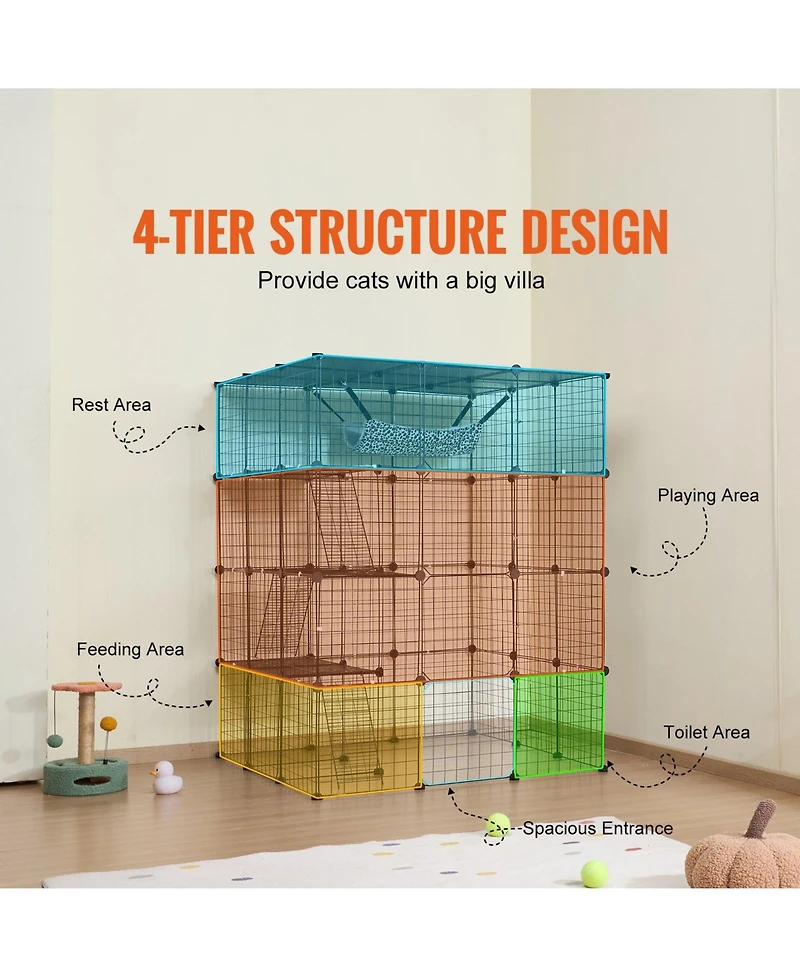 Cozito Cat Cage 4-Tier 41x41x55 in Metal Wire with Hammock
