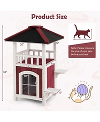 Cozito Cat House 2-Story Wooden with Asphalt Roof and Balcony