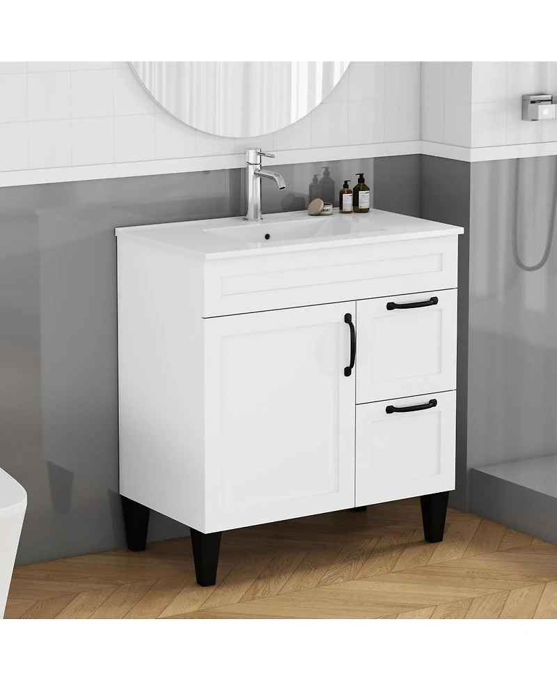 Sillysis Inch Bathroom Vanity with Ceramic Sink, Soft Close Drawers,Handles and Feet