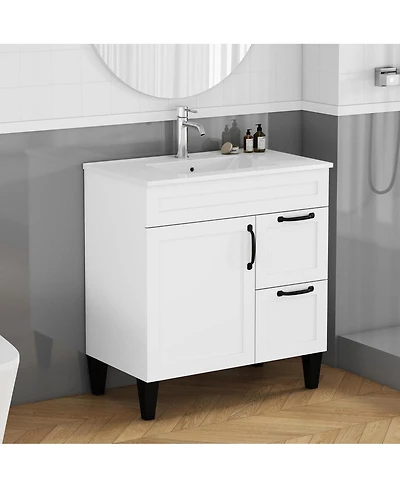 Sillysis Inch Bathroom Vanity with Ceramic Sink, Soft Close Drawers,Handles and Feet