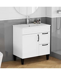 Sillysis Inch Bathroom Vanity with Ceramic Sink, Soft Close Drawers,Handles and Feet