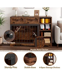 gaomon Dog Crate Furniture 47", Large Tv Stand with 2 Drawers and 4 Shelves, Wooden Kennel Indoor, Decorative Cage