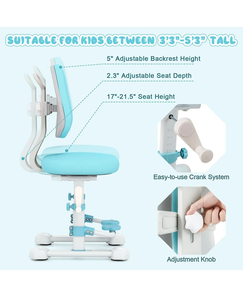 Sugift Kids Study Chair with Adjustable Double Backrest and Footrest