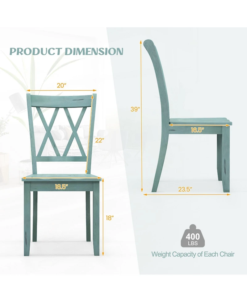 Sugift Set of 2 Cross Back Rubber Wood Dining Chairs