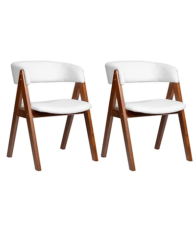Sugift Wooden Dining Chair Set of 2 Mid-Century Modern Sherpa Upholstered Kitchen Dining Room Chairs