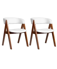 Sugift Wooden Dining Chair Set of 2 Mid-Century Modern Sherpa Upholstered Kitchen Dining Room Chairs