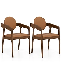 Sugift Set of 2 Wooden Dining Chair Pu Leather Upholstered Armchairs